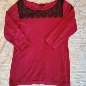 Express 3/4 Sleeve Fitted Wine Sweater